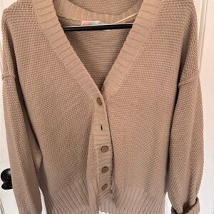 Free People Cozy Women's Beige Button-Up Knit  cardigan and Pant Set.